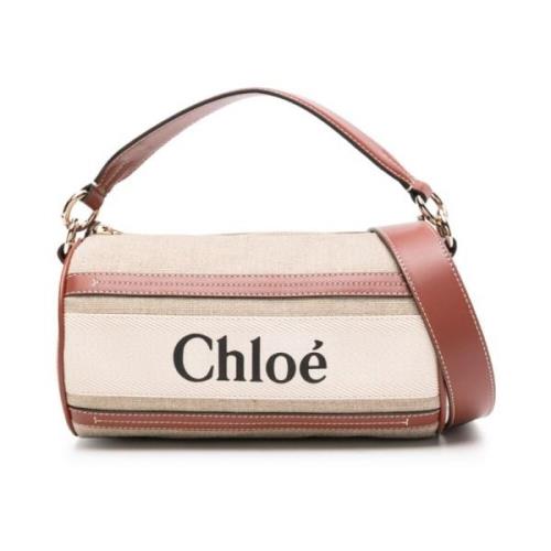 Witte Leren Tas met Logo Print Chloé , Multicolor , Dames