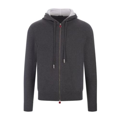 Grijze Katoenen Gebreide Volledige Rits Hoodie Kiton , Gray , Heren