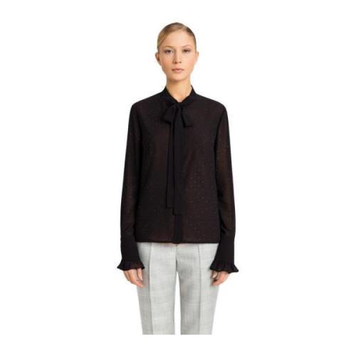 Zwarte Georgette Shirt met Micro Strass Twinset , Black , Dames