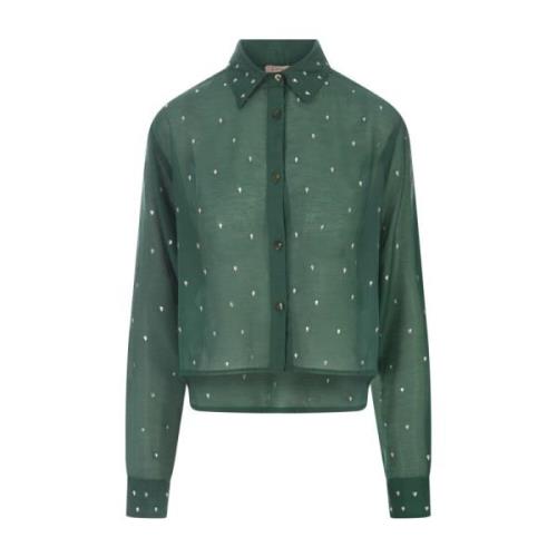 Gem Cut Groene Strass Shirt Oseree , Green , Dames