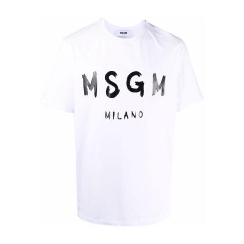Logo-print T-shirt in wit/zwart katoen Msgm , White , Heren