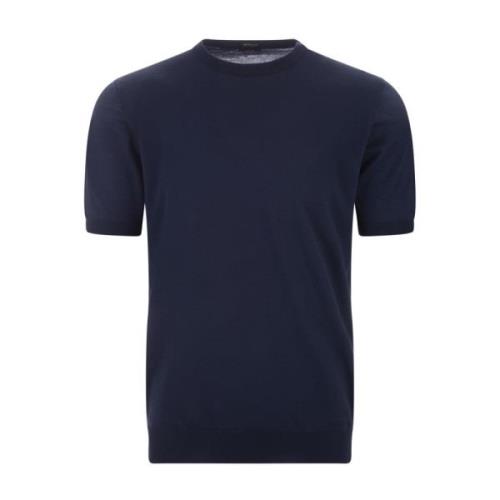 Blauw Katoen Gebreid Crew Neck T-shirt Kiton , Blue , Heren