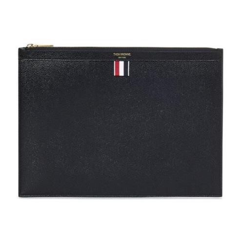 Zwarte Leren Documenthouder Clutch Thom Browne , Black , Heren