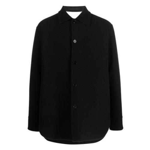 Zwarte Wol Knoop-Overhemd Italië Jil Sander , Black , Heren