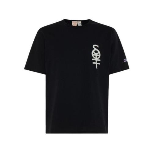 Crew Neck Logo Print T-Shirt Sotf , Black , Heren