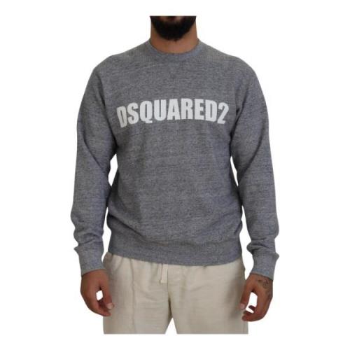 Grijze Kristalversierde Crew Neck Sweater Dsquared2 , Gray , Heren