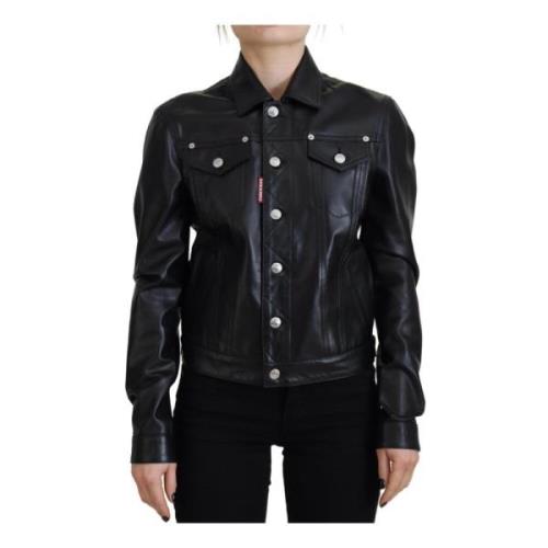 Leren jas met kraag Dsquared2 , Black , Dames