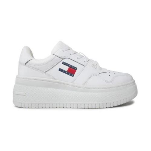 Stijlvolle bedrukte leren sneakers met rubberen zool Tommy Jeans , Whi...