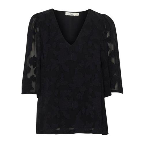 Bloemen V-hals Top Zwart Soaked in Luxury , Black , Dames