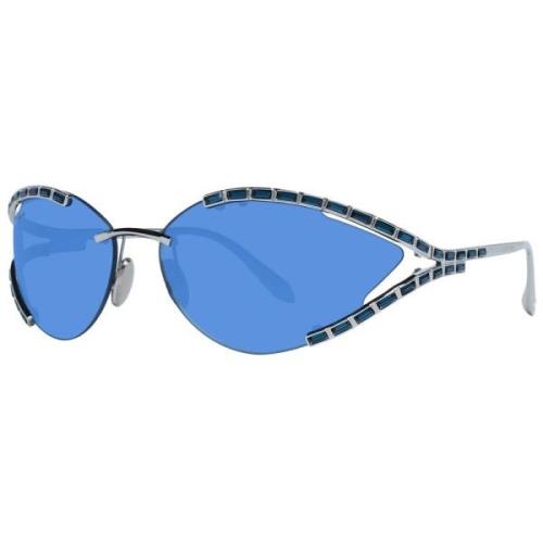 Zilveren Dames Ovale Zonnebril Blauw Verloop Swarovski , Blue , Dames