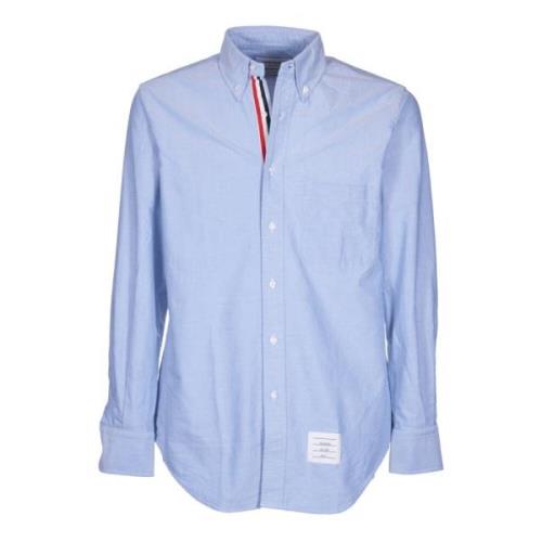 Blauw Katoenen Shirt Gestreepte Grosgrain Thom Browne , Blue , Heren