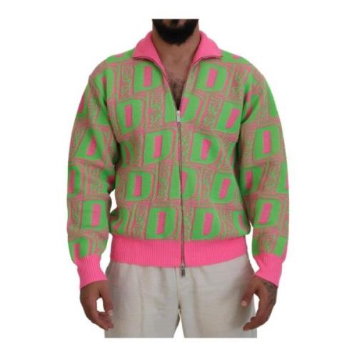 Gekraagde Zip Sweater Roze Groen Dsquared2 , Multicolor , Heren