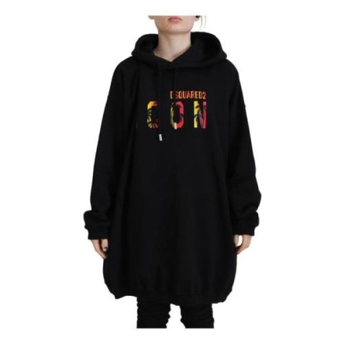 Zwarte Logo Print Katoenen Hoodie Sweatshirt Dsquared2 , Black , Dames