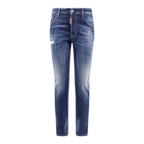 Blauwe Leggings met Metalen Knopen Dsquared2 , Blue , Heren