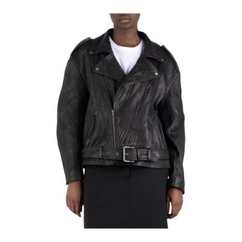 Verweerde Leren Bikerjas Acne Studios , Black , Dames