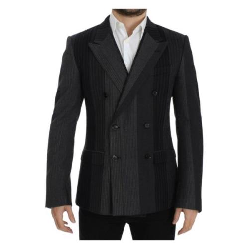 Grijs Gestreepte Wol Stretch Blazer Dolce & Gabbana , Gray , Heren