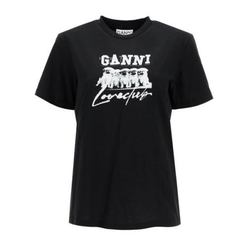 Logo Print Relaxed Fit T-Shirt Ganni , Black , Dames