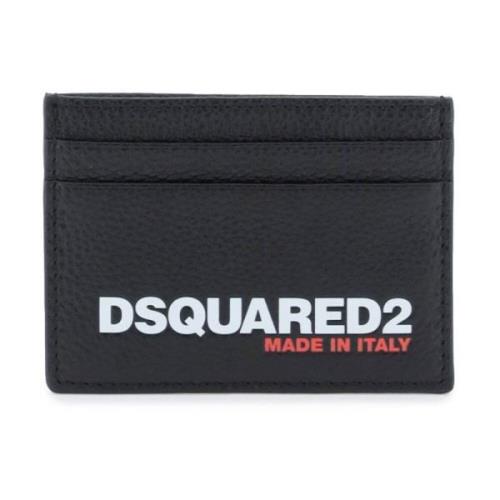 Geëtst Logo Leren Kaarthouder Dsquared2 , Black , Heren