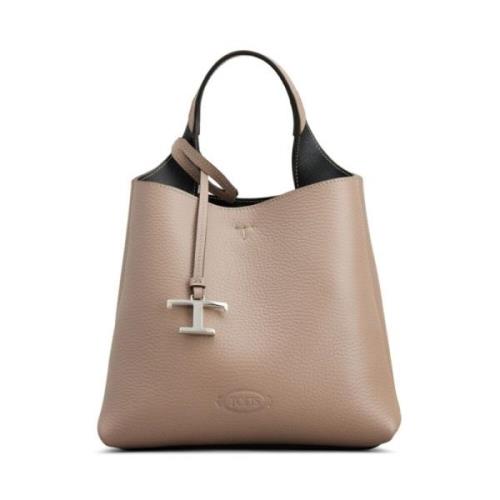 Gestructureerde Leren Schoudertas Tod's , Beige , Dames