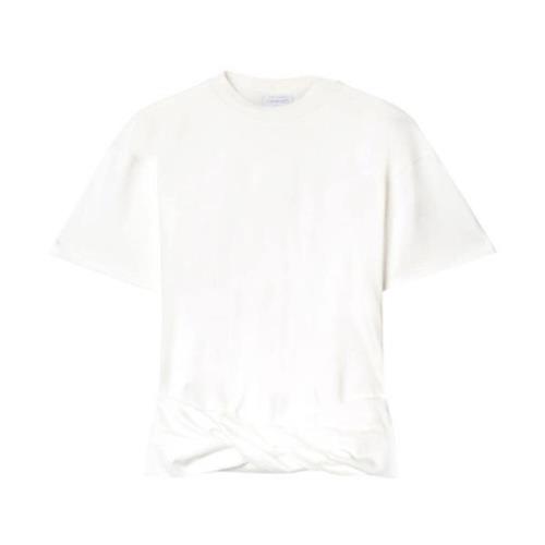 Witte Twist T-shirt met Knoopdetail Off White , White , Dames
