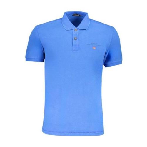 Blauwe Polo Shirt met Geborduurd Logo Napapijri , Blue , Heren