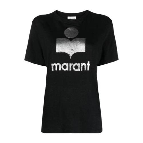 Ster Logo Linnen T-shirt Isabel Marant Étoile , Black , Dames