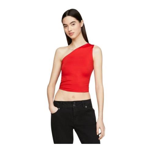 Slim Asymmetrische Top - Rood Tommy Jeans , Red , Dames