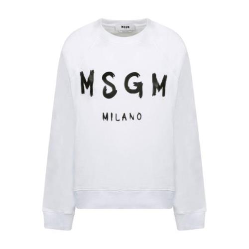 Wit Logo Print Sweatshirt Msgm , White , Dames