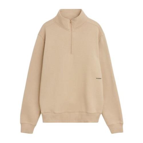 Geborsteld Fleece Half Zip Sweatshirt Soulland , Beige , Unisex