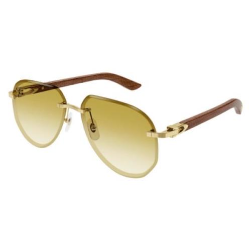 Aviator Zonnebril Goud Hout Stijl Cartier , Yellow , Unisex