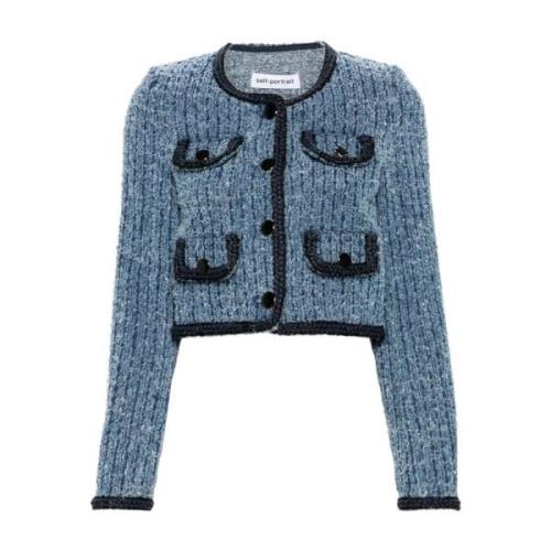 Navy Blauw Gescheurde Denim Korte Jas Self Portrait , Blue , Dames