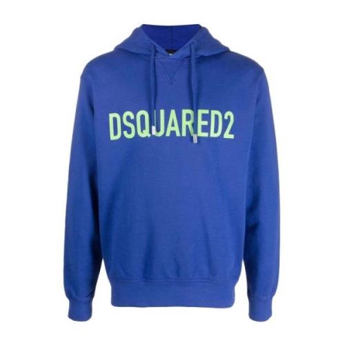 Blauwe Katoenen Logo Print Hoodie Dsquared2 , Blue , Heren