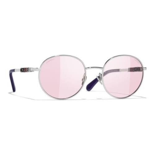 Zilveren Frame Roze Gradiënt Zonnebril Chanel , Gray , Unisex