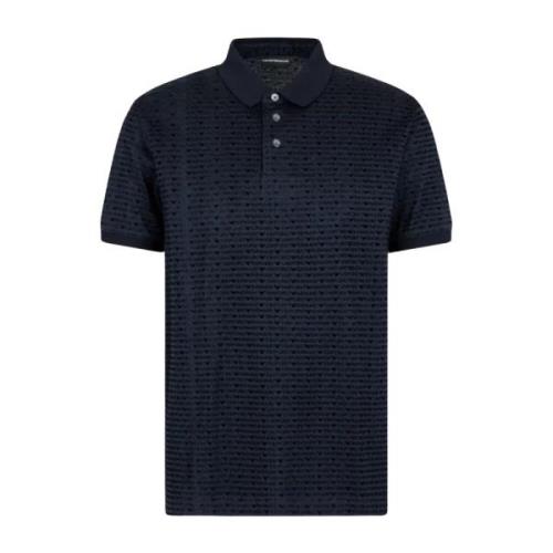 Navy Blue Logo Polo Shirt Short Sleeve Emporio Armani , Blue , Heren