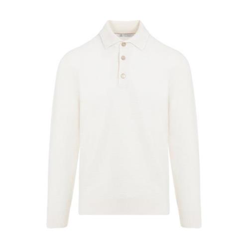 Cashmere Knit Polo Shirt Brunello Cucinelli , Beige , Heren