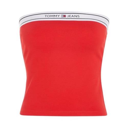 Rode Bandeau Logo Top Tommy Jeans , Red , Dames