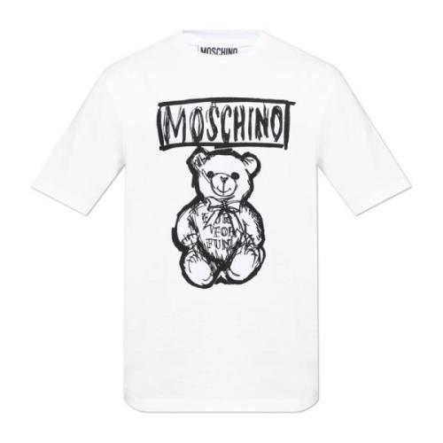 Bedrukt T-shirt Moschino , White , Heren