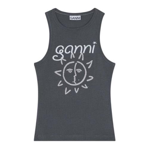 Zonprint Tanktop Antraciet Grijs Ganni , Gray , Dames