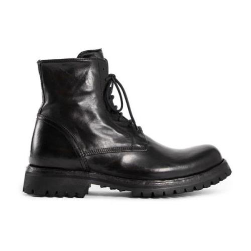 Zwarte Leren Veterschoenen met Profielzool Officine Creative , Black ,...