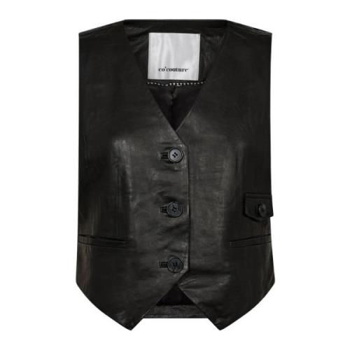Klassieke Leren Vest Waistcoat Zwart Co'Couture , Black , Dames