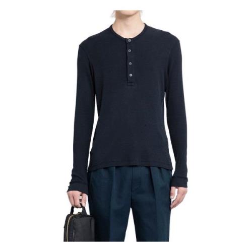 Zwarte Geribbelde Henley Longsleeve Shirt Tom Ford , Black , Heren