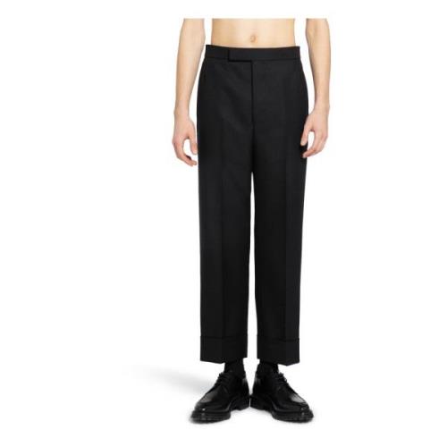 Zwarte Wol Hoge Taille Broek Thom Browne , Black , Heren