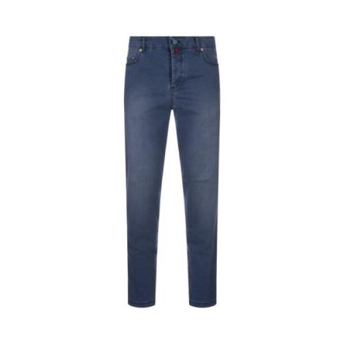 Blauwe Tapered Denim Jeans Kiton , Blue , Heren