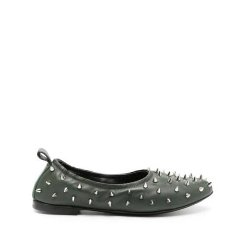 Studded Leather Ballerina Schoenen AGL , Green , Dames