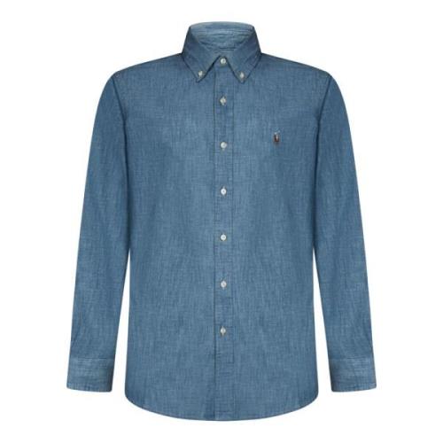 Geborduurde Button-Down Overhemden Polo Ralph Lauren , Blue , Heren