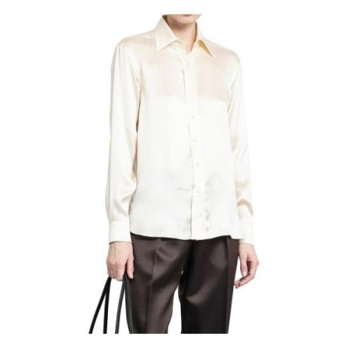 Satin Classic Collar Silk Shirt Tom Ford , White , Dames