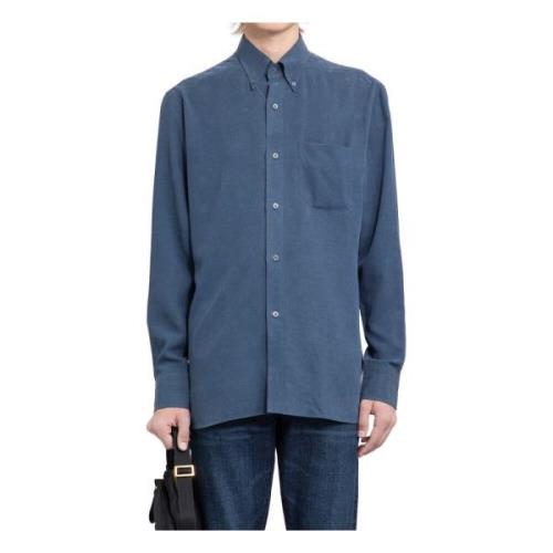 Zijden Parachute Fit Shirt Tom Ford , Blue , Heren