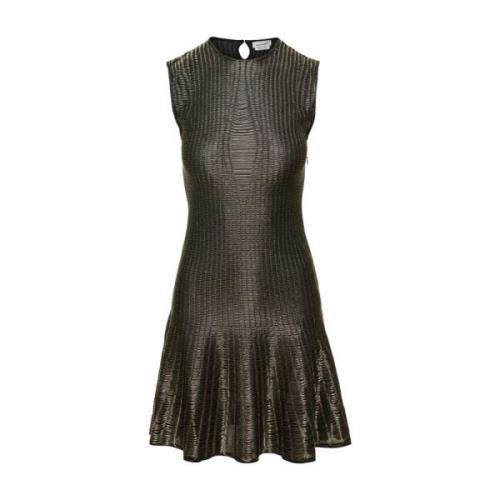 Metallic Geplooide Midi Jurk Mouwloos Alexander McQueen , Gray , Dames