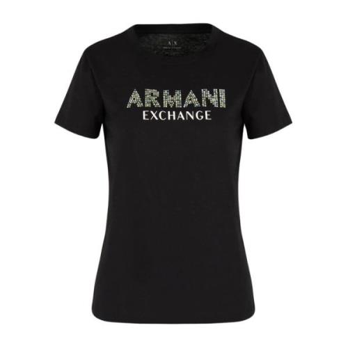 Zwart Logo Print Organisch Katoenen T-shirt Armani Exchange , Black , ...