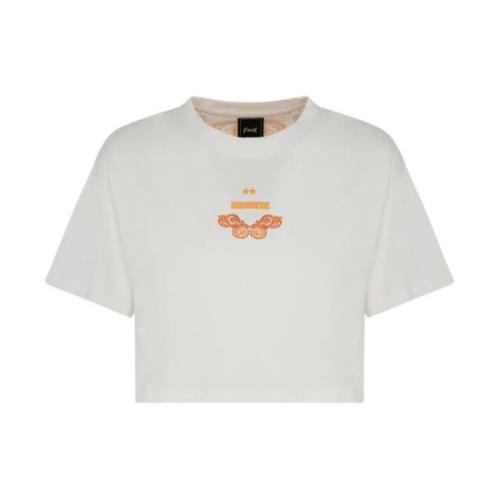 T-Shirt Crop MET Print F**k , White , Dames
